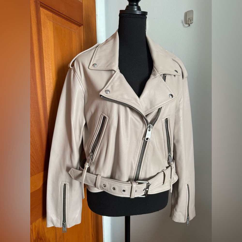All Saints Blush Pink Balfern Leather Jacket - Picture 10 of 16